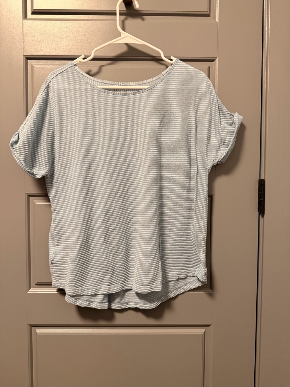 Eddie Bauer Soft Light Blue Striped Short Sleeve Tee